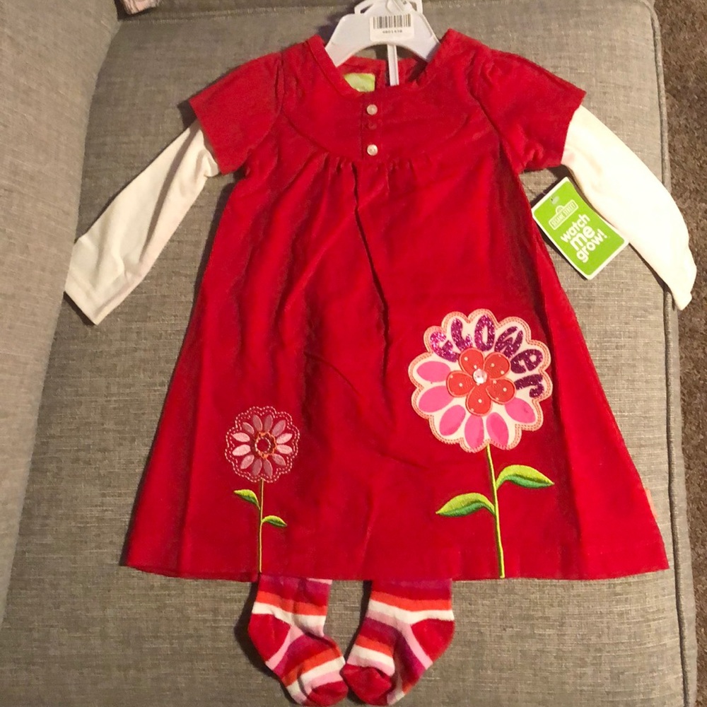 Red toddler dress and tights
